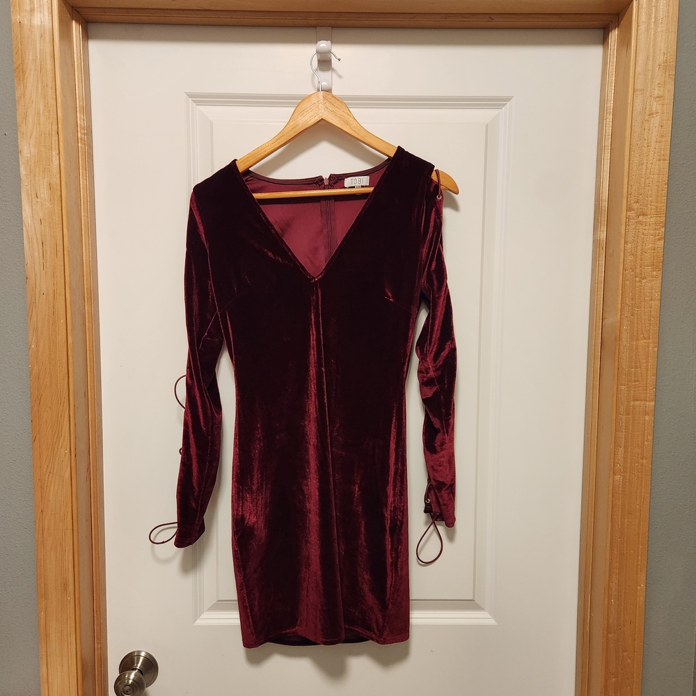 Tobi Burgundy Long Sleeve  VELVET Dress